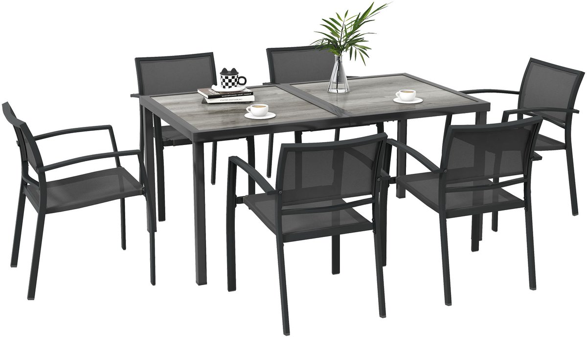 Outsunny Patio Dining Set-Staal, mesh-150L x 87B x 72H cm-Grijs