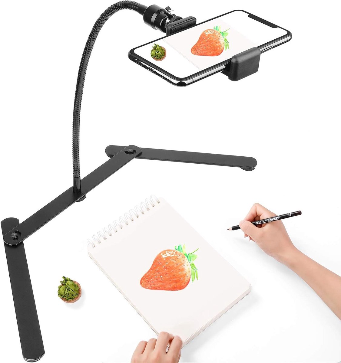 Statief telefoon - Zwart - Verstelbaar tot 42 cm - Mini zwanenhals statief met 1/4 kogelkop - Voor smartphone video en fotografie