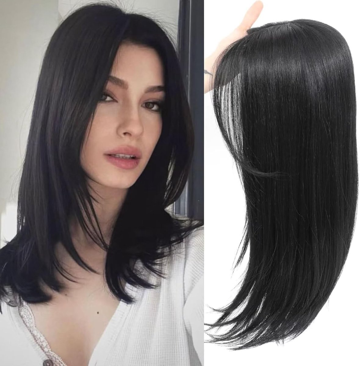 50 cm Haarstuk van Echte Haar, 360° 3D Clip-in Bangs voor Dames met Dun Haar, Verbeterde Middelste Scheiding en Natuurlijke Look