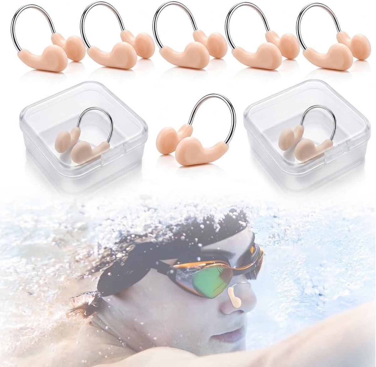 Unisex Neusbescherming voor Zwemmen - 8 Silicone Neusclips, Waterdicht en Herbruikbaar, Ideaal voor Zwemtraining en Bescherming