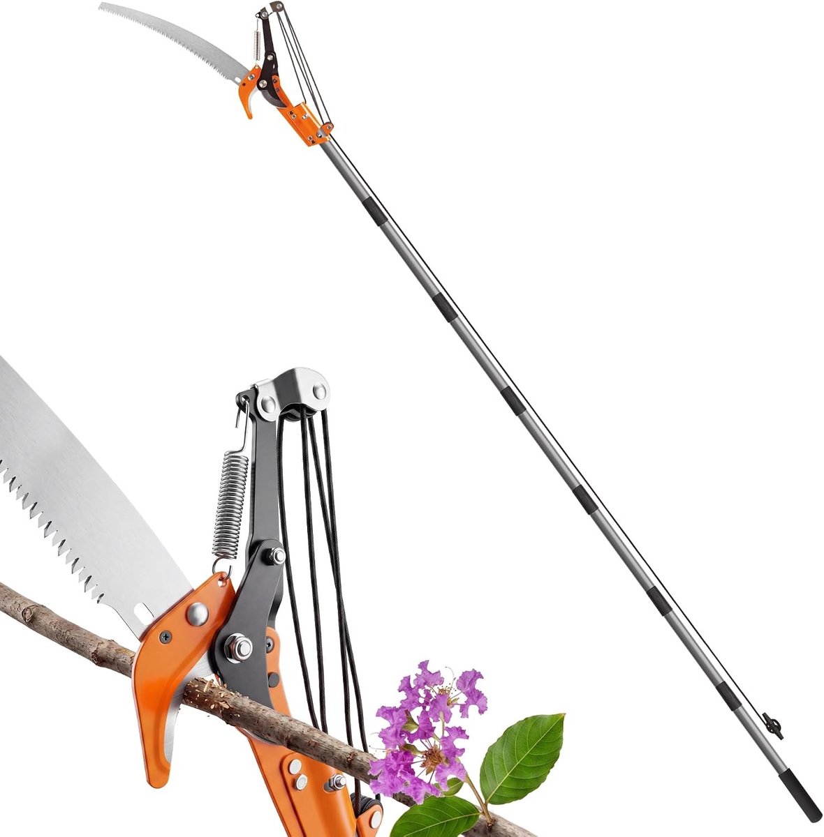 Telescopische takkenzaag - Oranje - 3 m - Stalen Lemmet - 2-in-1 Takkenzaag en Snoeischaar voor Tuinonderhoud