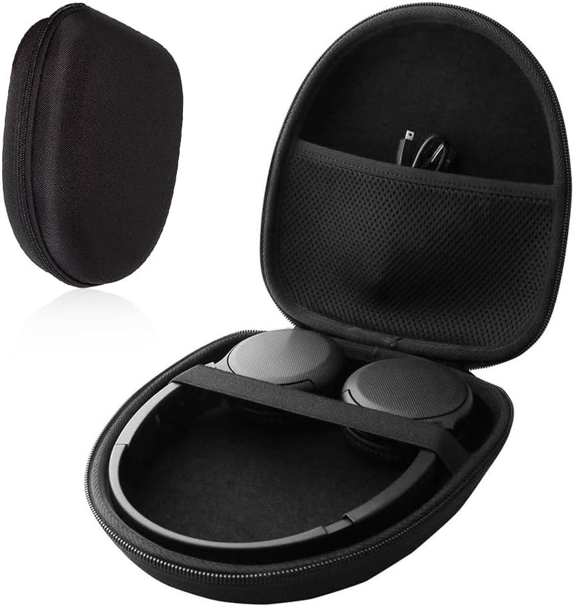 Beschermende Hooftelefoon Tas voor Over-Ear en In-Ear Oordopjes, Draagbare Reisopslag, 22 x 19 x 6.5cm, Zwart, Ideaal voor Muziekliefhebbers en Reizigers