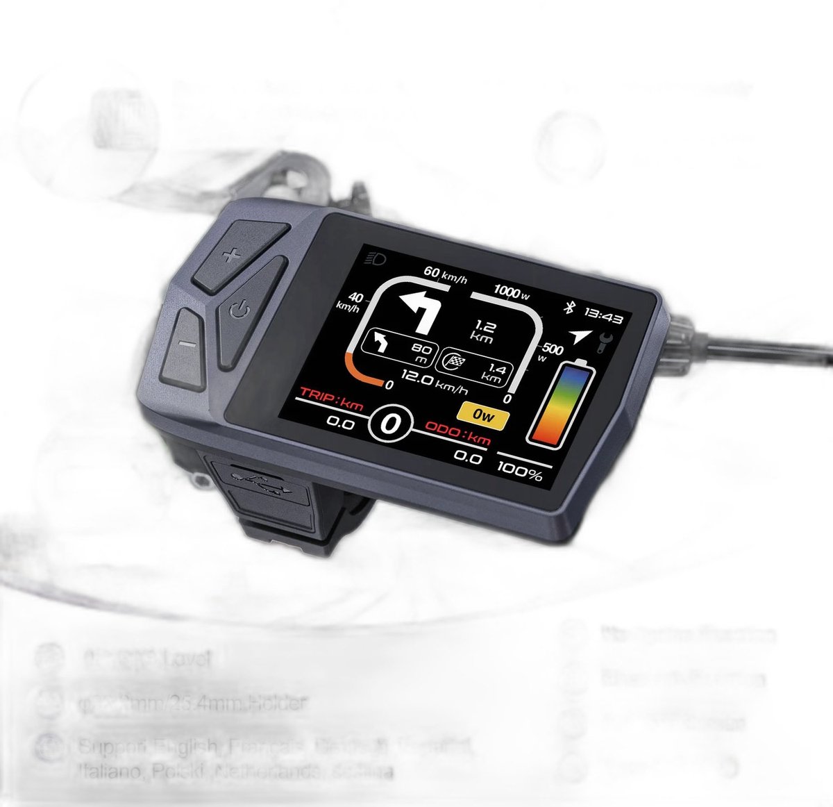 Currero Fatbike Scherm - LCD Display - Schermpje - E-Bike Accessoires - Elektrische Fiets - Dashboard - Snelheidsmeter - Kinderen & Volwassenen