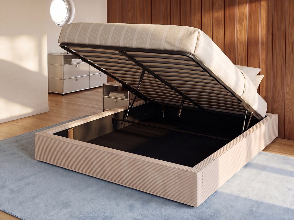 Vente-unique Bedbodem met opbergruimte 160 x 200 cm van ribfluweel - Beige - KARESO van YSMÉE