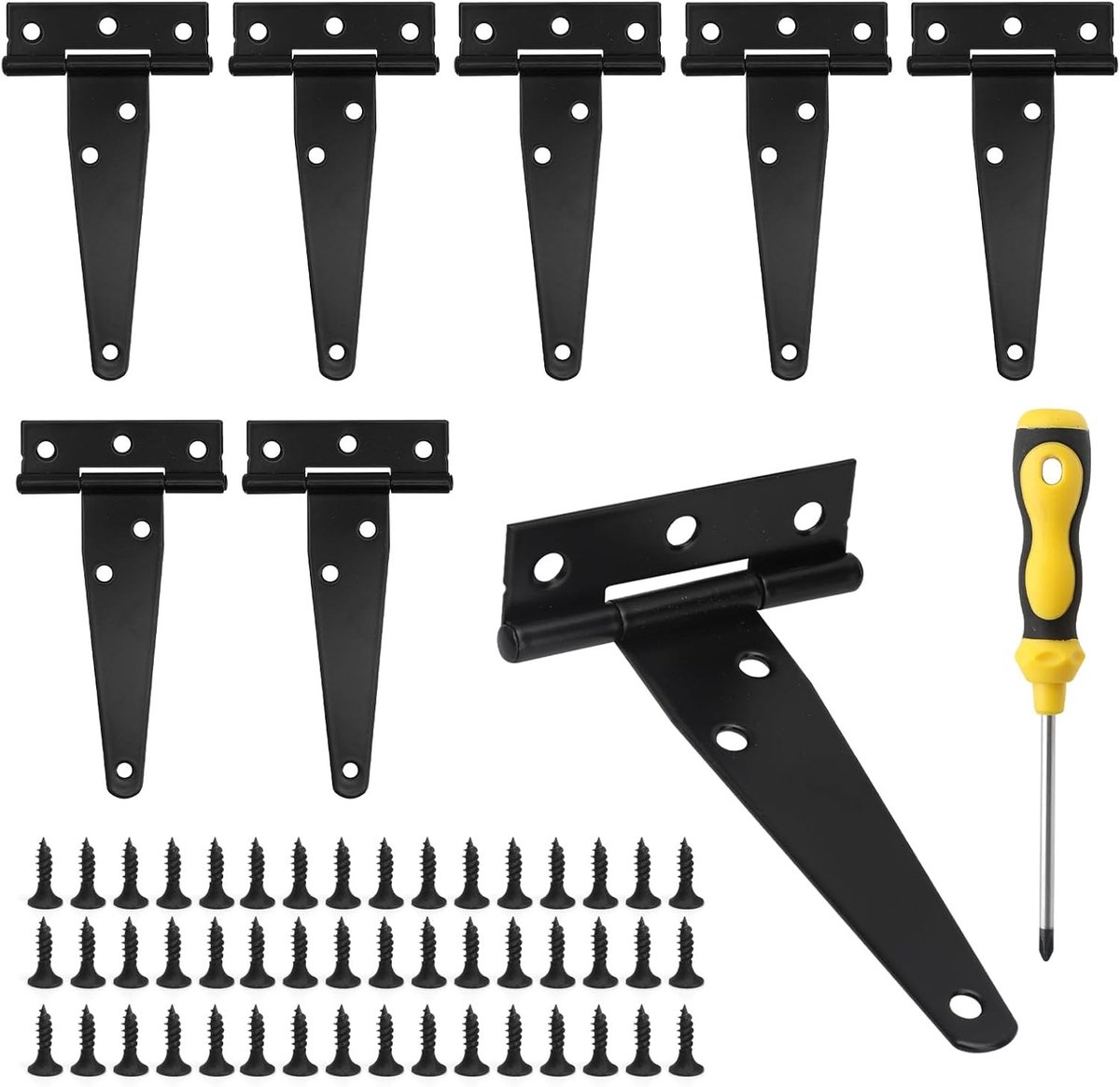 8 Stuks T-Hengsels voor Zware Belastingen, Metaal Deurhengsels met 48 Schroeven, Ideaal voor Poorten en Schuifdeuren, Tuinhekken, Schuurdeuren en Ramen, 7.5 cm