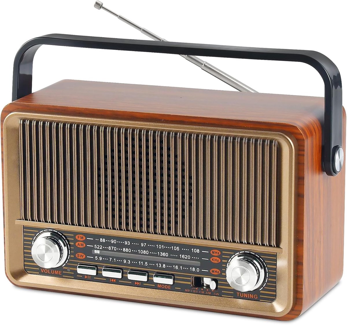 Retro radio met Bluetooth, nostalgische kofferradio, klein, met AM/FM/SW3, USB/TF/AUX, oplaadbaar, keukenradio, vintage radio voor keuken, kantoor, outdoor