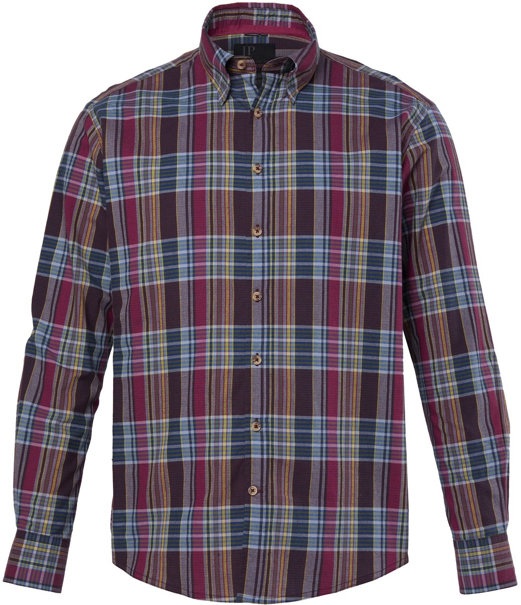 JP 1880 - Heren - Geruit overhemd lange mouwen modern fit tot 8XL - Bordeaux - Maat L