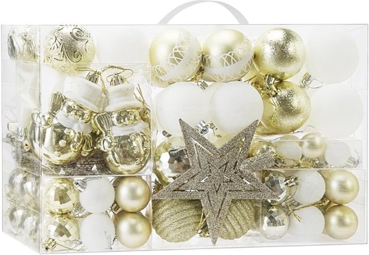 Kerstballen - Decoratie voor de kerstboom - Goud en wit - onbreekbaar - 102 stuks - Perfect voor elk gezin - Klassiek design