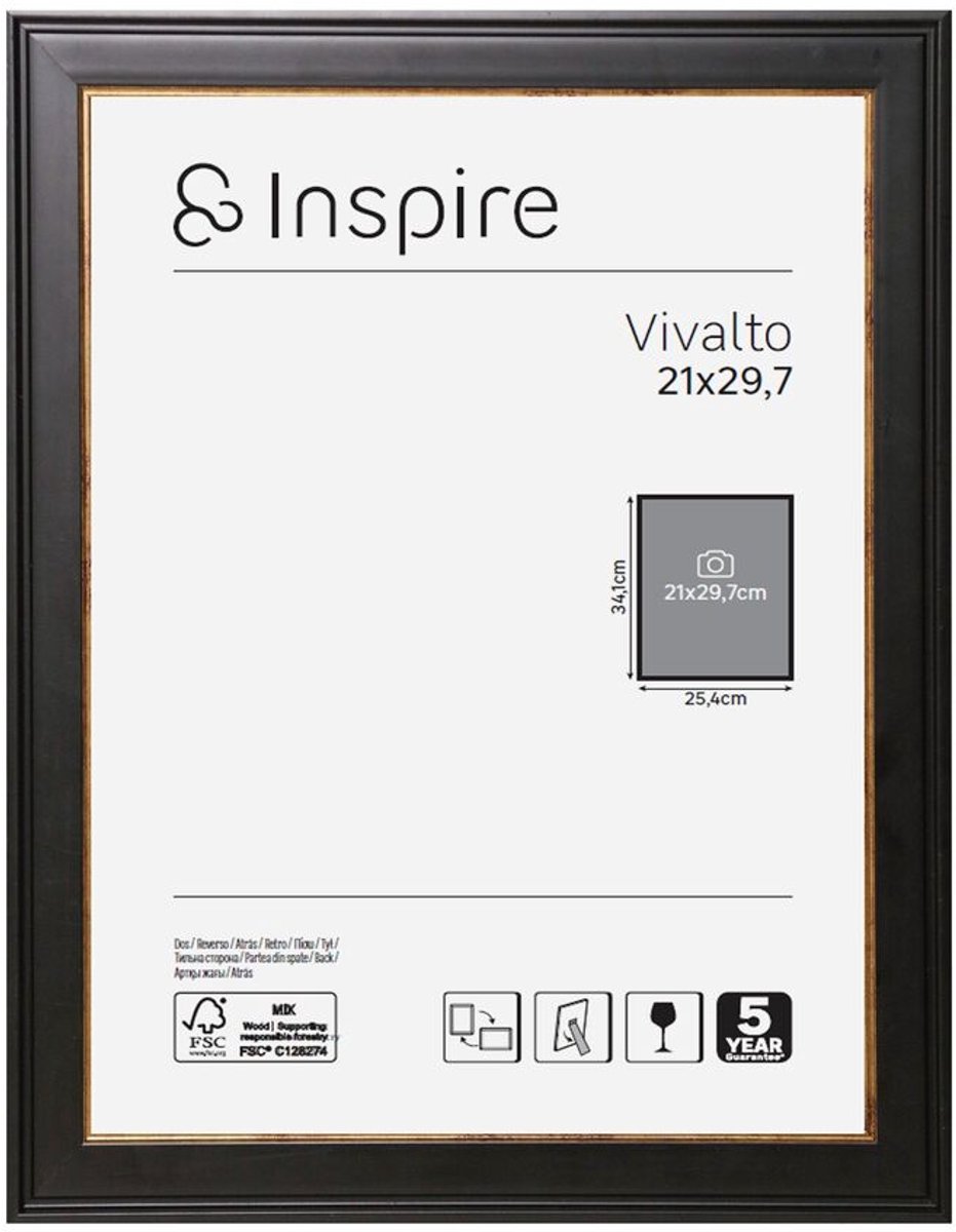 Vivalto Fotolijst Zwart/Goud 21x29,7 cm - Inspire