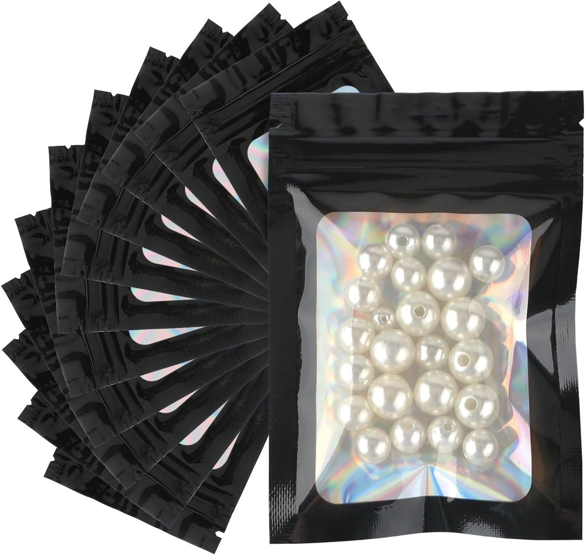 Holografische Mylar Foil Zakjes - 100 Stuks, 10.5 x 15 cm, Zwart, Lockable, Ziplock, Ideaal voor Snoep en Monsters Opslaan