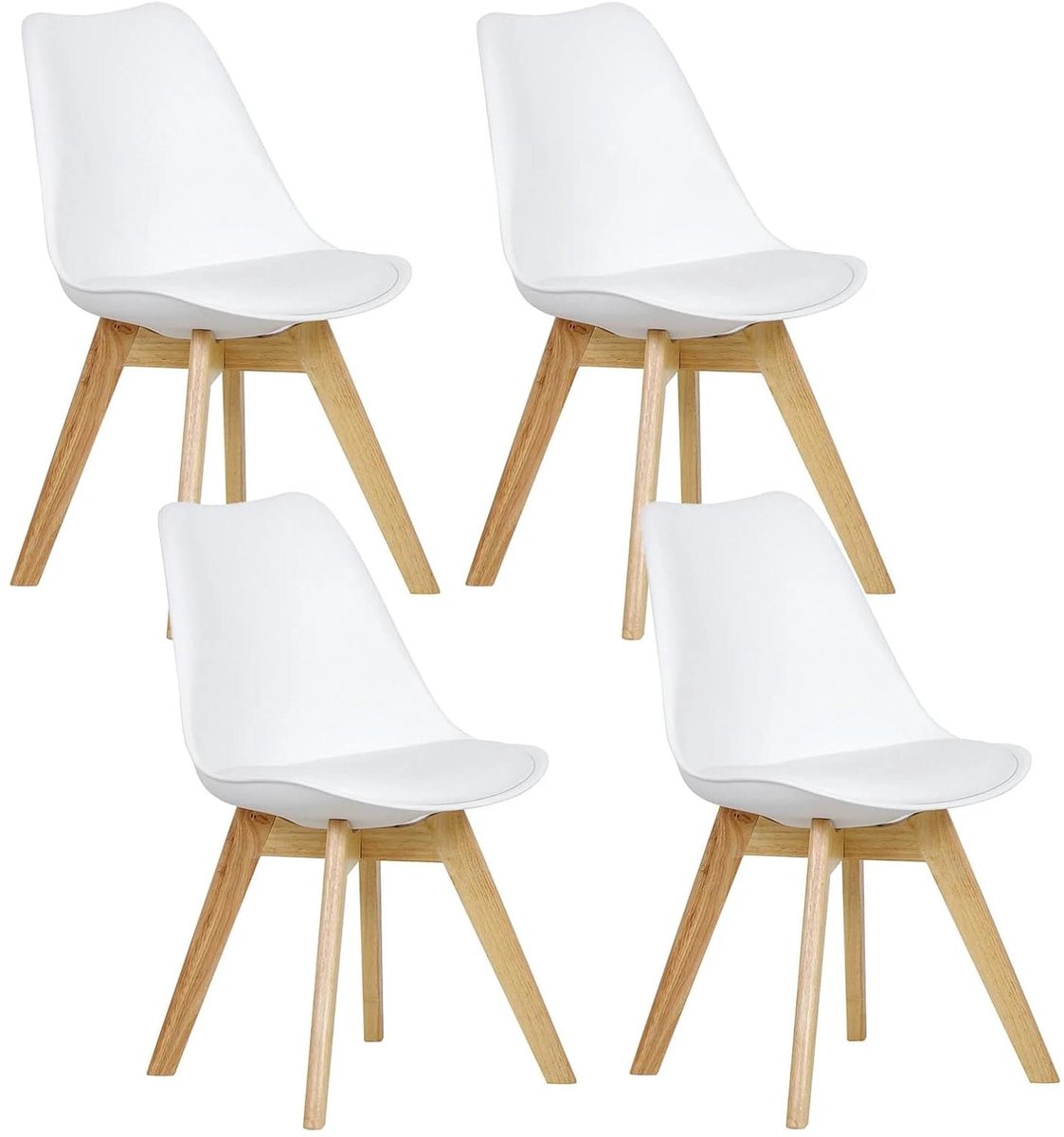 Klarven Eetkamerstoelen Set van 4 Wit - Kunstleren Eetkamerstoelen - Eetkamerstoelen Hout - Dining Chairs - Slijtvaste Bekleding, Stevig Houten Frame, Ergonomische Rugleuning - 100 kg Draagvermogen - B42xd48cm