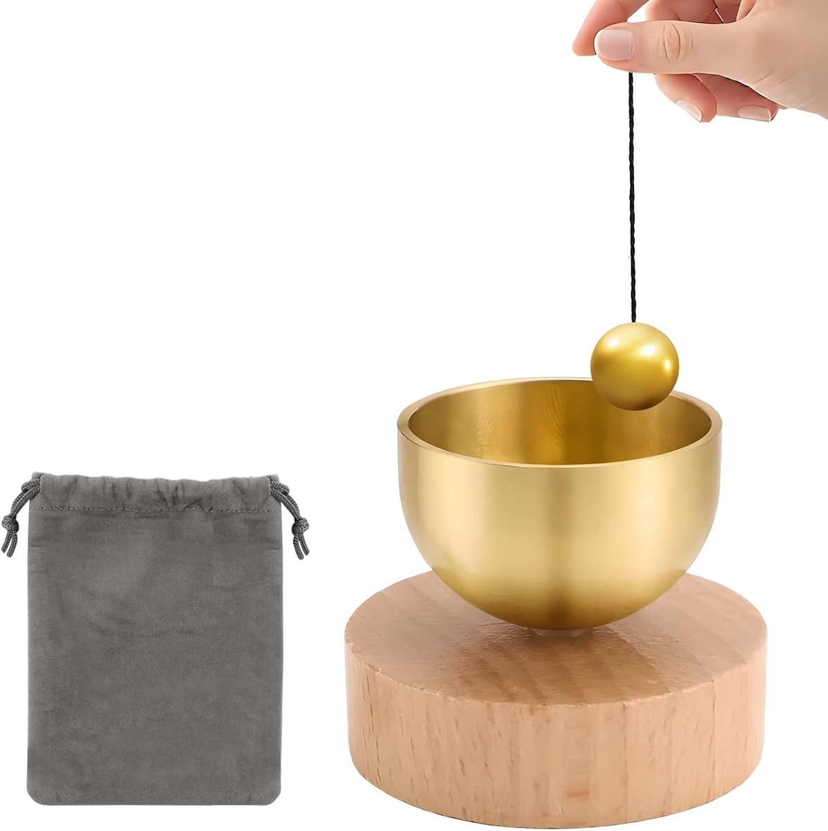 Tibetaanse mini klankschaal set voor ontspanning, yoga en meditatie met hamer en opbergzak - Ø 4,2 cm