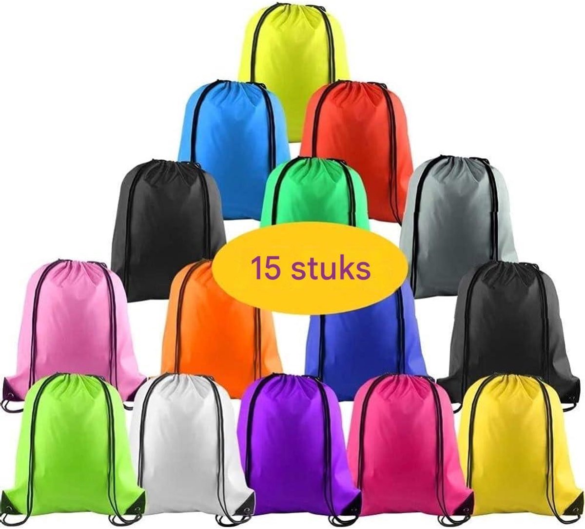 Turnbeutel - 15 Stuks - Rugzak met Trekkoord - 14 Kleuren - Sporttas voor Fitness, Reizen en School - 39 x 34 cm