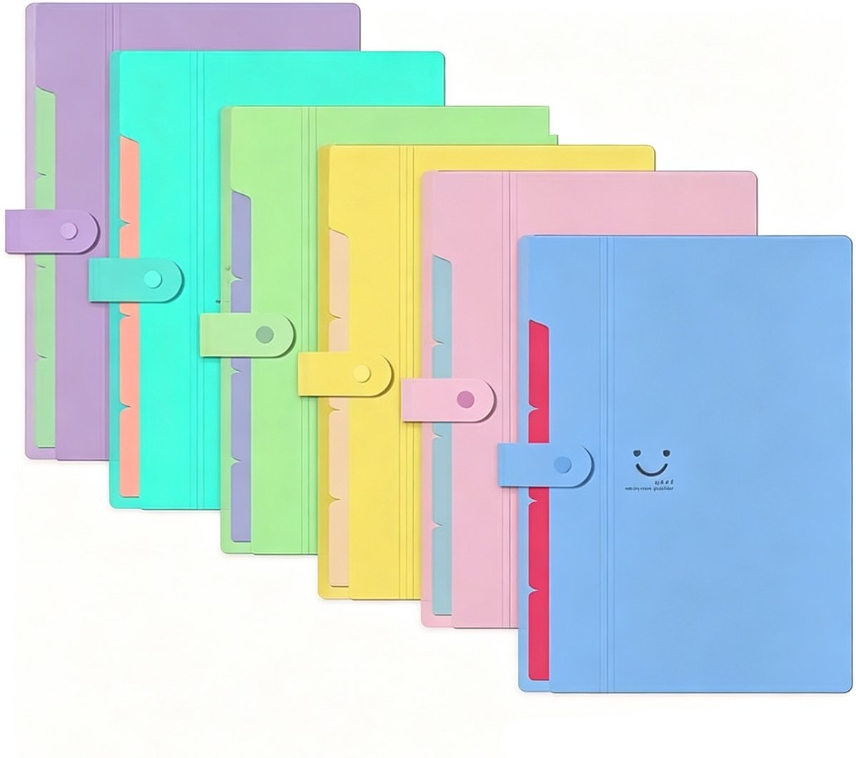 A4 Documentenmappen - Set van 6 - Ordners met 5 Vakken - Uitbreidbare Documentenorganizers met Etiketten - A4 Mappen voor School, Kantoor en Documentenopslag