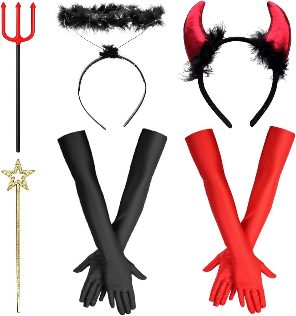 Set van 6 Rode Duivels Hoorns Haarbanden voor Halloween Kostuumaccessoires, Carnaval en Cosplay