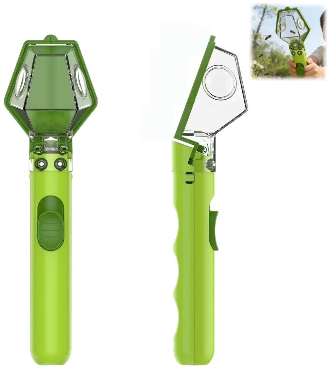 1 stuk - insectenvanger - insectenobservator - apparaat voor insectenobservatie buitenshuis - met 6x vergrootglas - totaallengte 20 cm - voor het observeren van insecten in de buitenlucht - groen