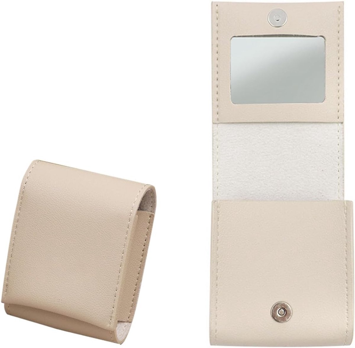 Handheld Makeup Organizer voor Lipstick en Lip Balm met Spiegel en Sluiting - Ideaal voor Reizen, Beige, Compact en Stijlvol