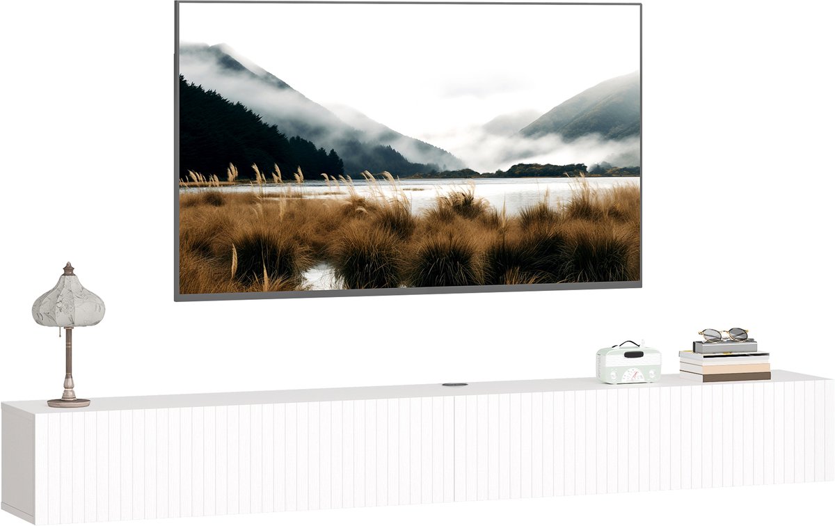 TEKROA® TV-meube - lzwevende tv-standaard - 80 cm - tv-meubel voor wandmontage met kabeldoorvoeropening - geschikt voor tv's tot 72 inch - wit