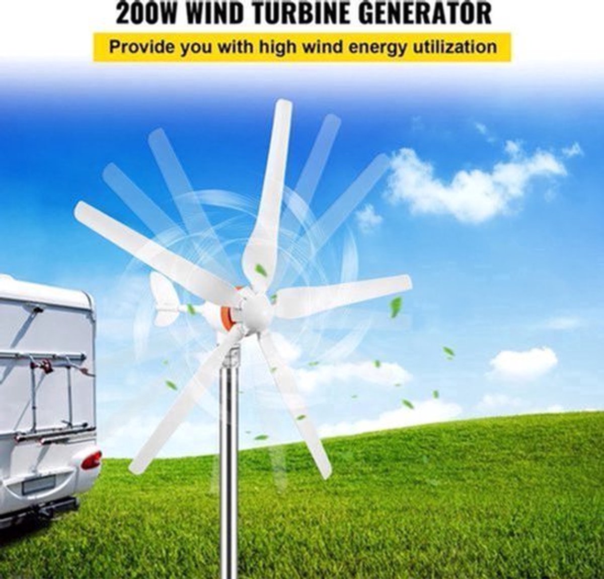 Alternatieve Energie Generator - Windmolen Generator - 300W - 5 Blades- Wind Energie - MPPT Controller - Wit
