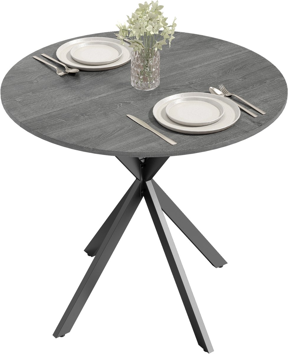 Homcom Eettafel-Spaanplaat, staal-80L x 80B x 75H cm-Grijs
