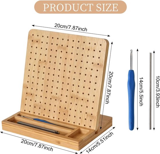 Haak- en breiprojectplank van bamboe, 19,8 cm groot haakblokbord voor Granny Square met 20 pennen en 1 haaknaald, ideaal voor creatief haken en breien — afbeelding 2