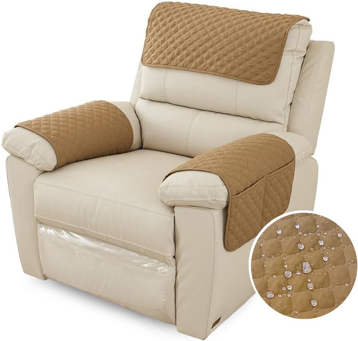 Fauteuilhoes - Camel - 1-zits - Polyester en Spandex - Waterdichte Meubelbeschermer met Zijvak voor Huisdieren