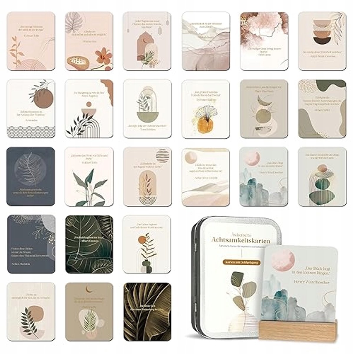 Mindfulness Kaarten voor Vrouwen met Houten Standaard - 24 Stuks