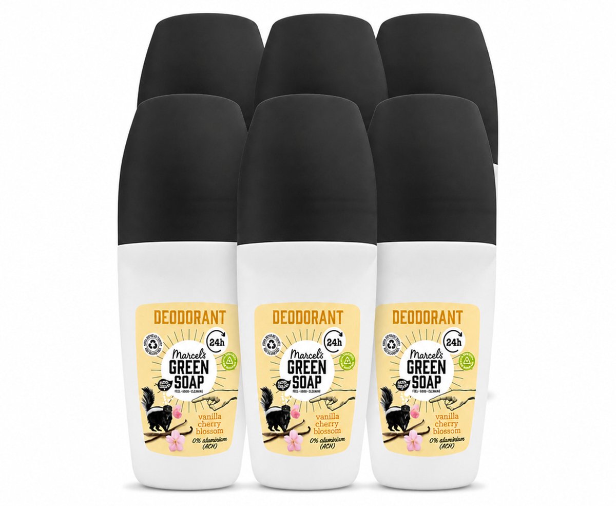 6 x Marcel's Green Soap - Deodorant Roller - Vanilla & Cherryblossom - Langdurige frisheid - 50 ml - Voordeelverpakking - 6 stuks