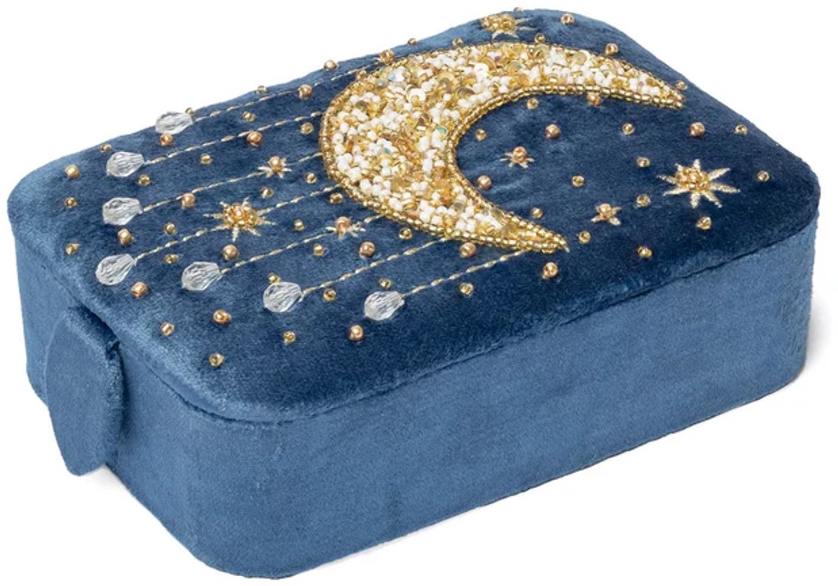 Sieraden- & Tarotdoos Fluweel blauw met maan
