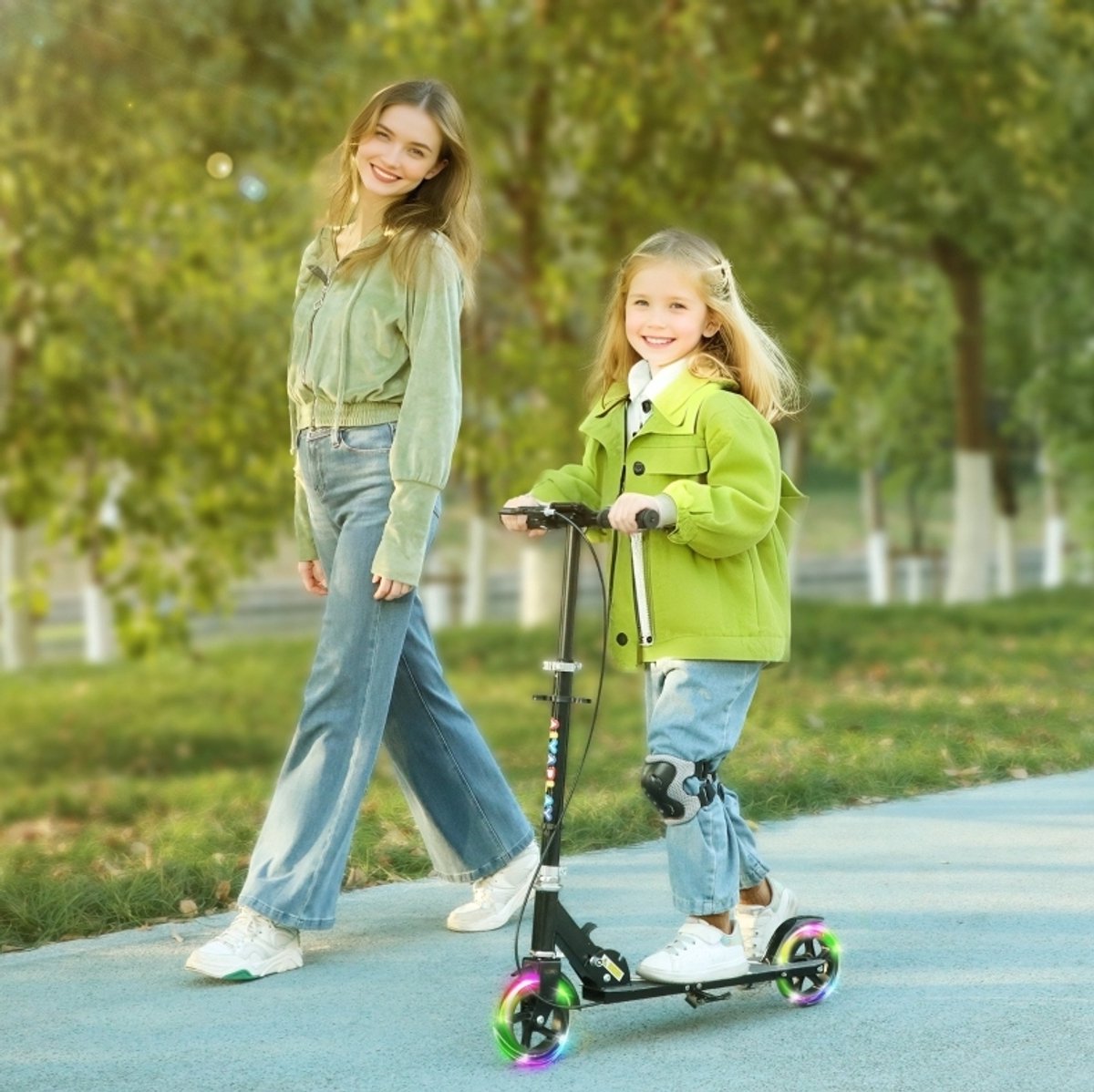 MODFU-Kinderroller-Metalen Frame-Opvouwbaar-Verstelbaar Stuur-Lichte Wielen-Zwart
