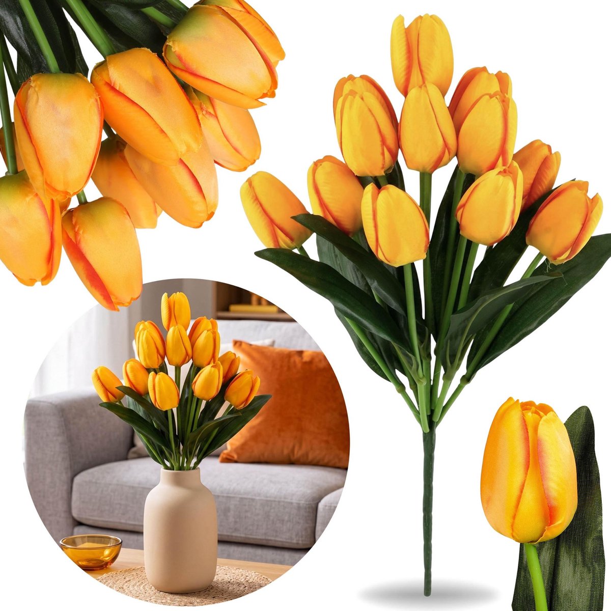 KUNST tulpen, BOEKET oranje tulpen, tak 43 cm, SET 12 stuks, ALS ECHT