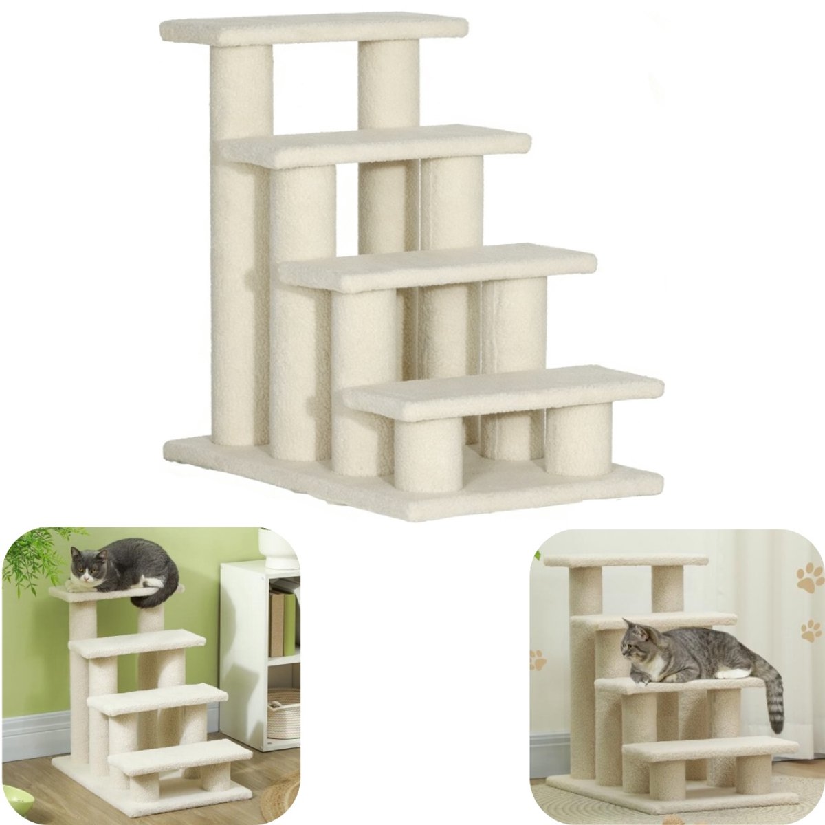 Speelgoed - Kattenladder - Klimrek voor katten - Vierlaags kattenklimrek - Pluchen ladder - Speelrek voor katten - Draaggewicht 10 KG - Lichtgewicht - Hoge kwaliteit - Huisaccessoires - Geschikt voor dierenwinkels, katten, binnen (wit, 60*15*41cm)
