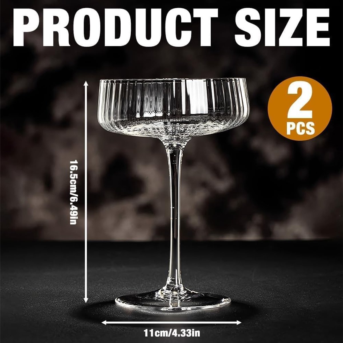 Set van 2 Cocktailglazen, 250 ml, Perfect voor Martini, Champagne en Espresso, Elegante Lange Handgreep