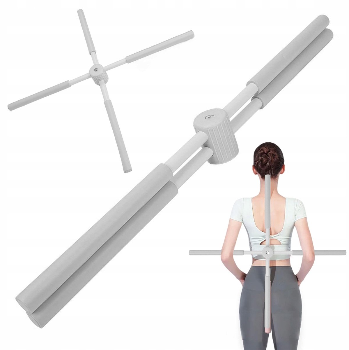Stretchstok Yoga - Yoga Stick 77 cm - Schouderopener en Rugstretcher - Foam Grip - Voor Houding, Flexibiliteit en Warming-Up - Thuis, Kantoor en Sportschool - Grijs