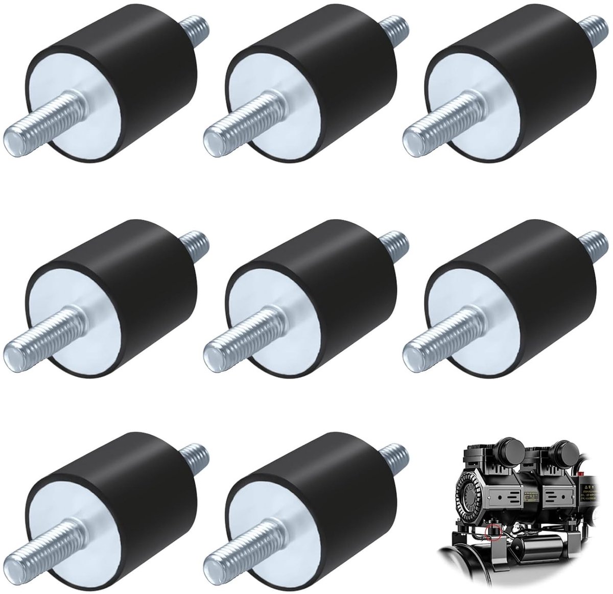 Rubber Buffer 30 x 30 mm Antivibratie Schokdemper voor Aircompressoren met Schroeven, Set van 8