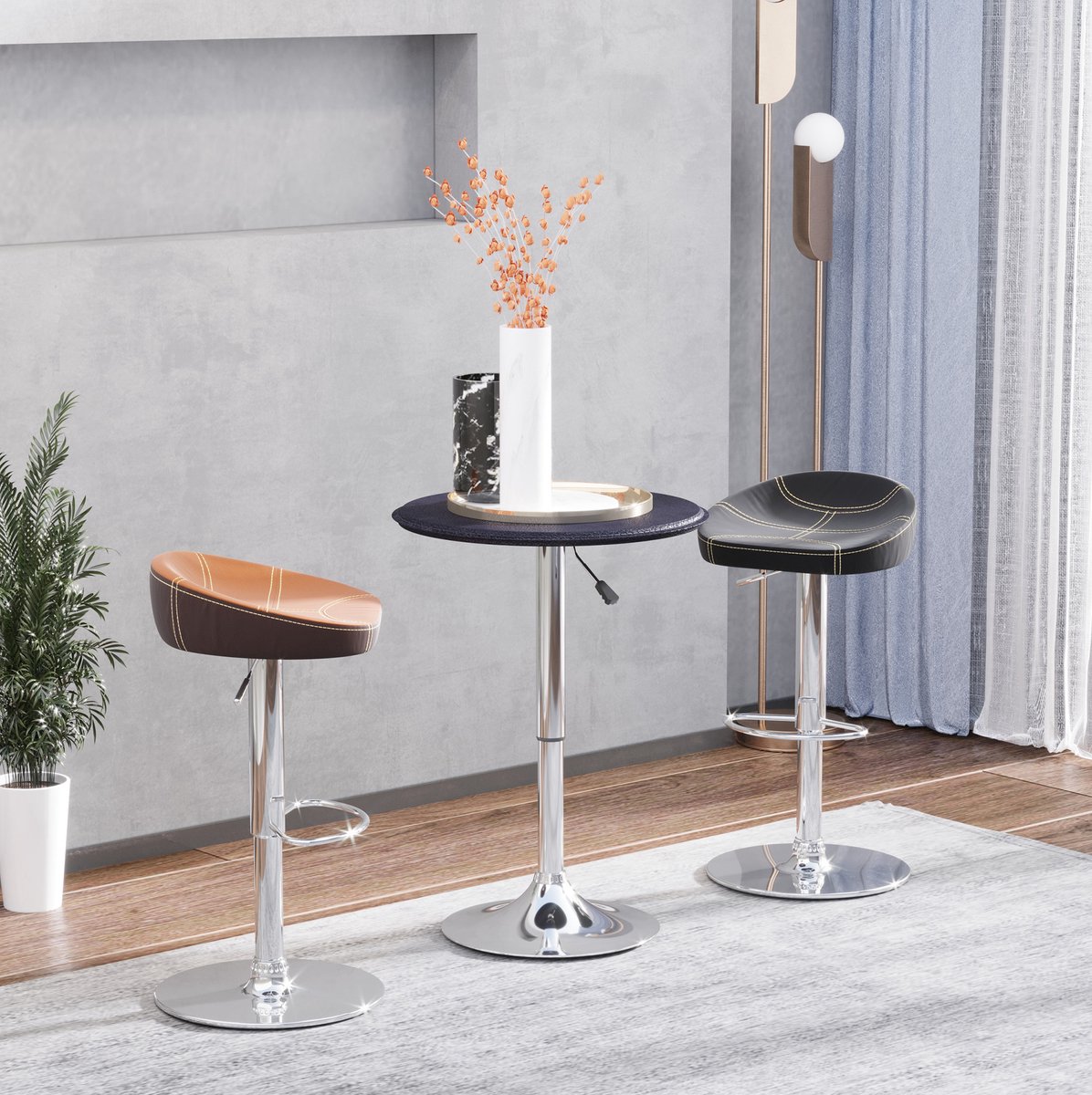 MODENUIT Statafel - Hoogteverstelbare Ronde Bartafel - Keuken En Bar - Kunstleer En Chroom - Zwart 63 Cm