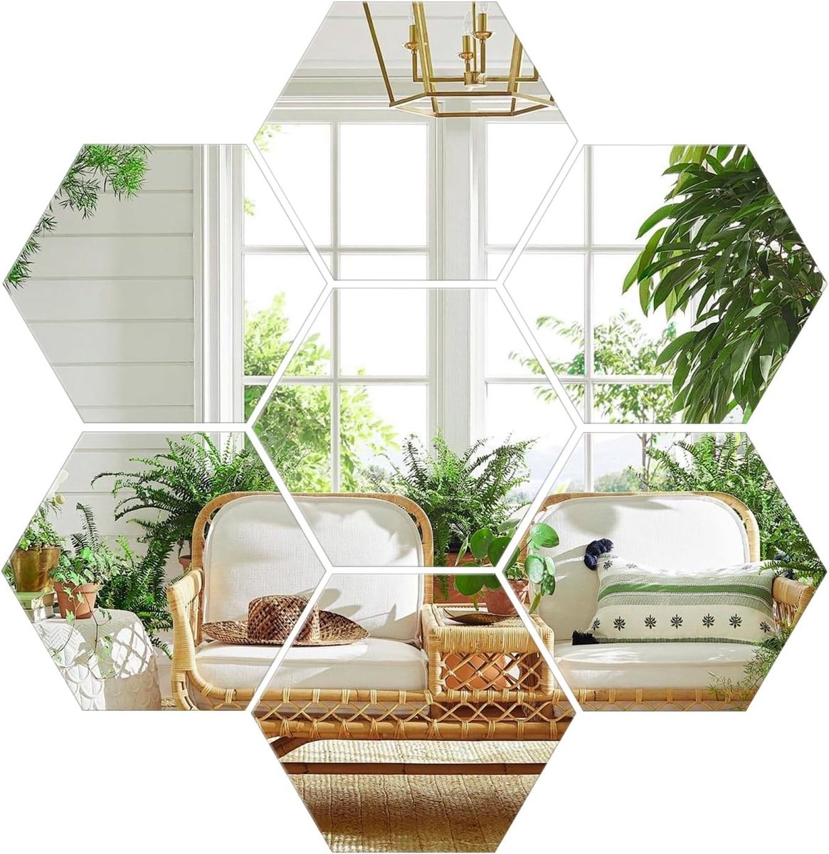Zelfklevende Hexagon Spiegels - 7 Stuks Acryl Spiegeltegels voor Muurdecoratie - Flexibele Spiegels voor Badkamer en Slaapkamer - 20x17.5cm