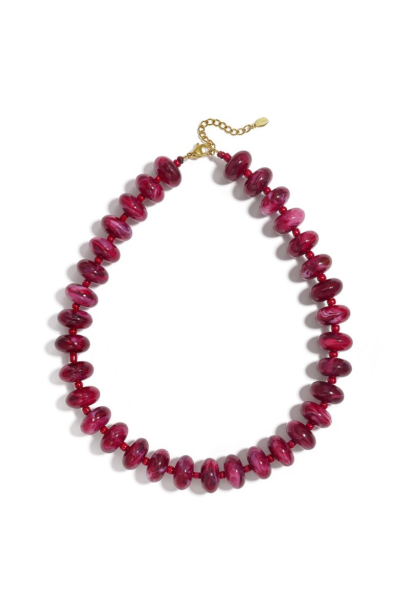 Mira - Kralen Ketting - Acryl & Stainless Steel - - Karmozijnrood