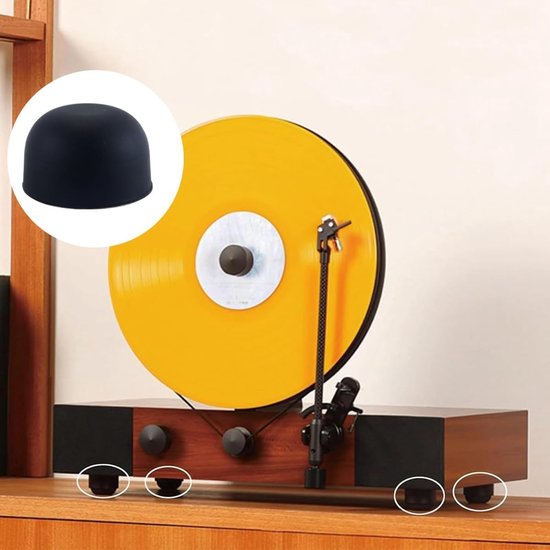 4 Stuks Zwarte Ronde Siliconen Speaker Isolatie Voeten, Krasbestendig en Antislip, Ideaal voor Platenspelers en Subwoofers — afbeelding 4