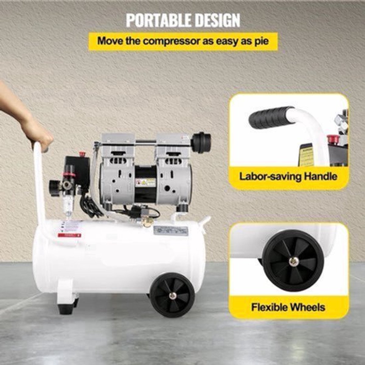 Airpress compressor - Luchtcompressor - Compressor - Stille Compressor - 25L - 1 PK - 750W - Olievrije Compressor met Stalen Tank - Ultra Stil - Draagbare - voor Werkplaats en Thuisgebruik