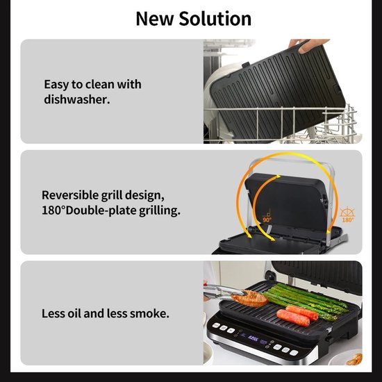 Grillapparaat - Digitaal Grillplaat - Grillpan - Tosti-ijzer - Optioneel wafelijzerplaten - Geschikt voor panini, barbecue etc. - Zwart — afbeelding 2