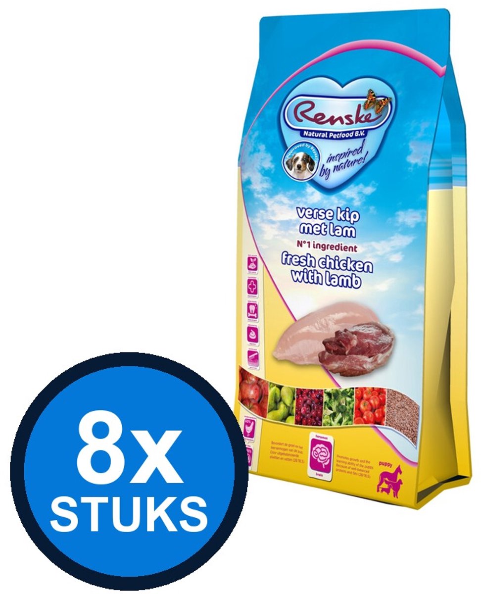8x Renske - Super Premium droog puppy kip&lam 600gr - Hondenvoer - 600 g