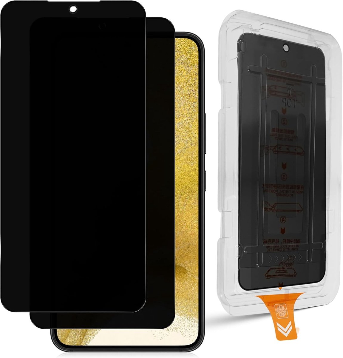 Inkijkbescherming voor Samsung Galaxy S22/S23 5G, 2 stuks, 9H hardheid, anti-spy beschermfolie, krasbestendige privacyfolie, auto-installatie, anti-vingerafdruk, zonder luchtbellen