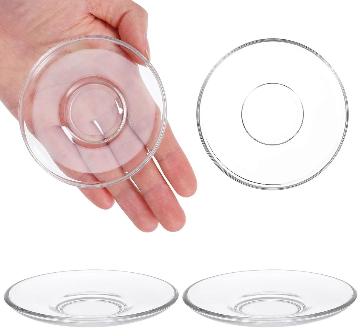 glas, 4 stuks, ronde transparante glazen schoteltjes met fijne afwerking en stijlvol design, voor hotels en thuis, herbruikbaar