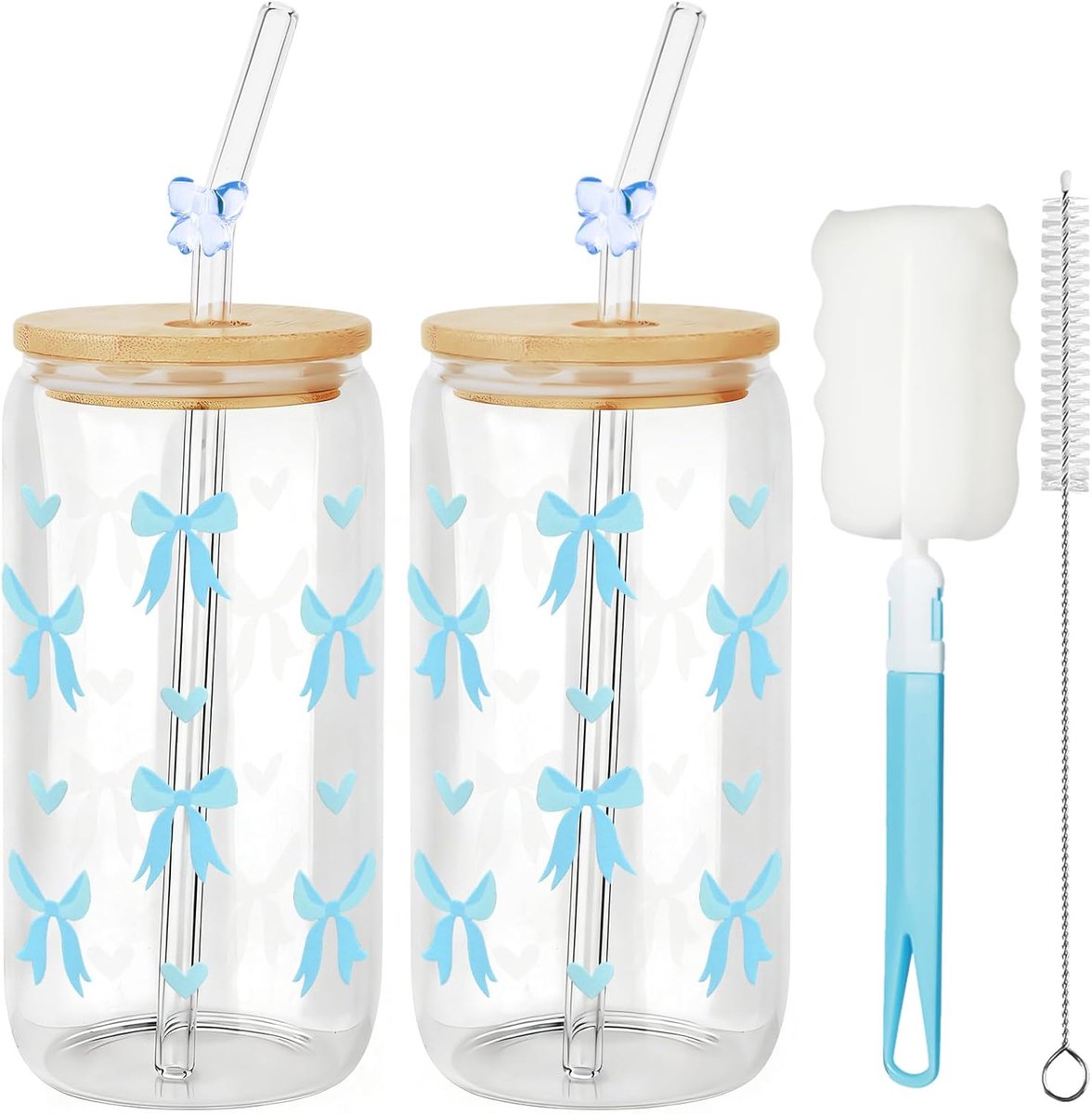 2 stuks ijskoffiekopjes，500ml Glazen bekers met luchtdichte deksels en rietjes,multifunctionele blikvormige glazen voor cocktail, whisky, thee, cola, sap, frisdrank, cadeauset