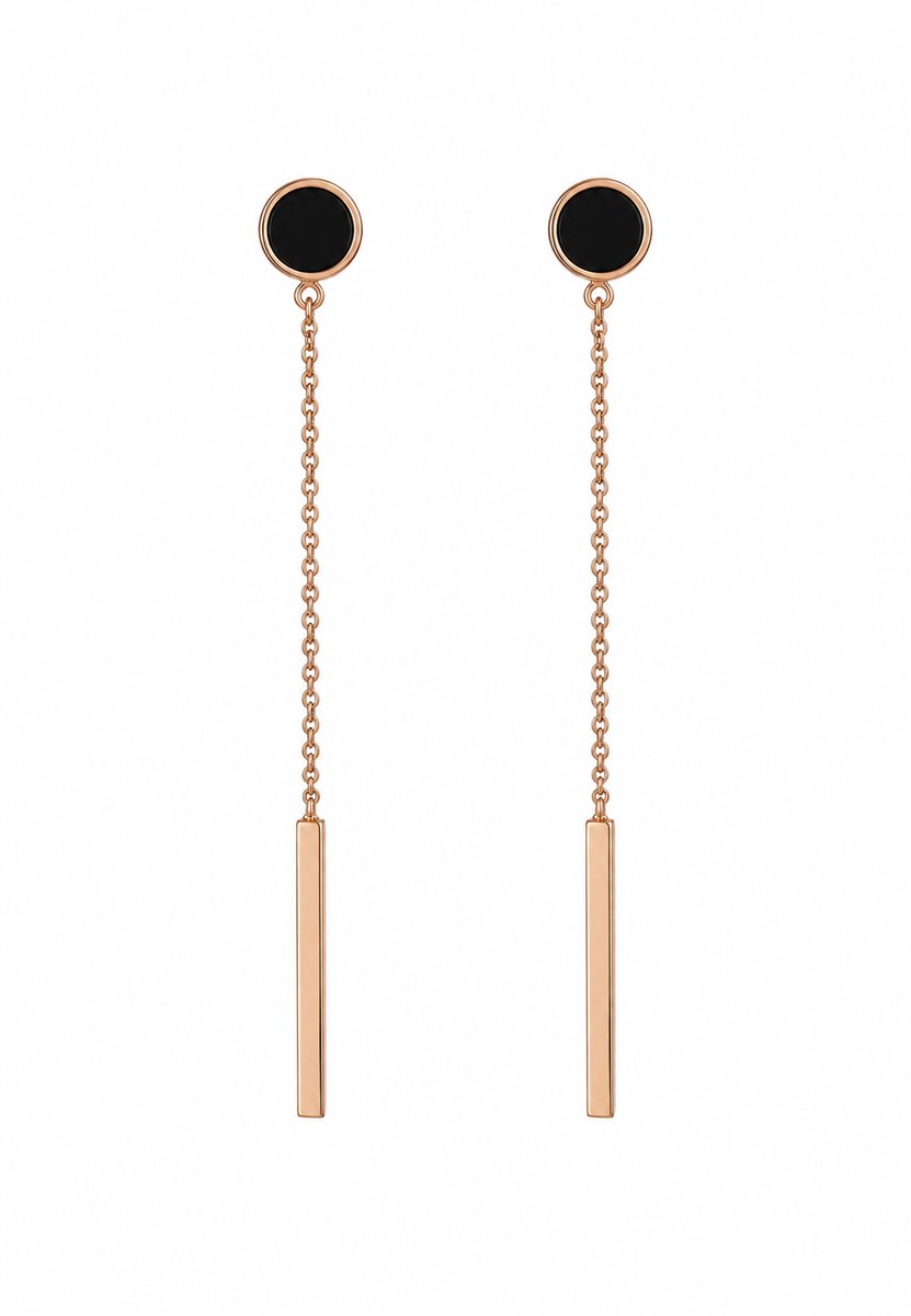 Chic by Lirette - Oorbellen Elegant Staaf RVS - Rose Goud Zwart