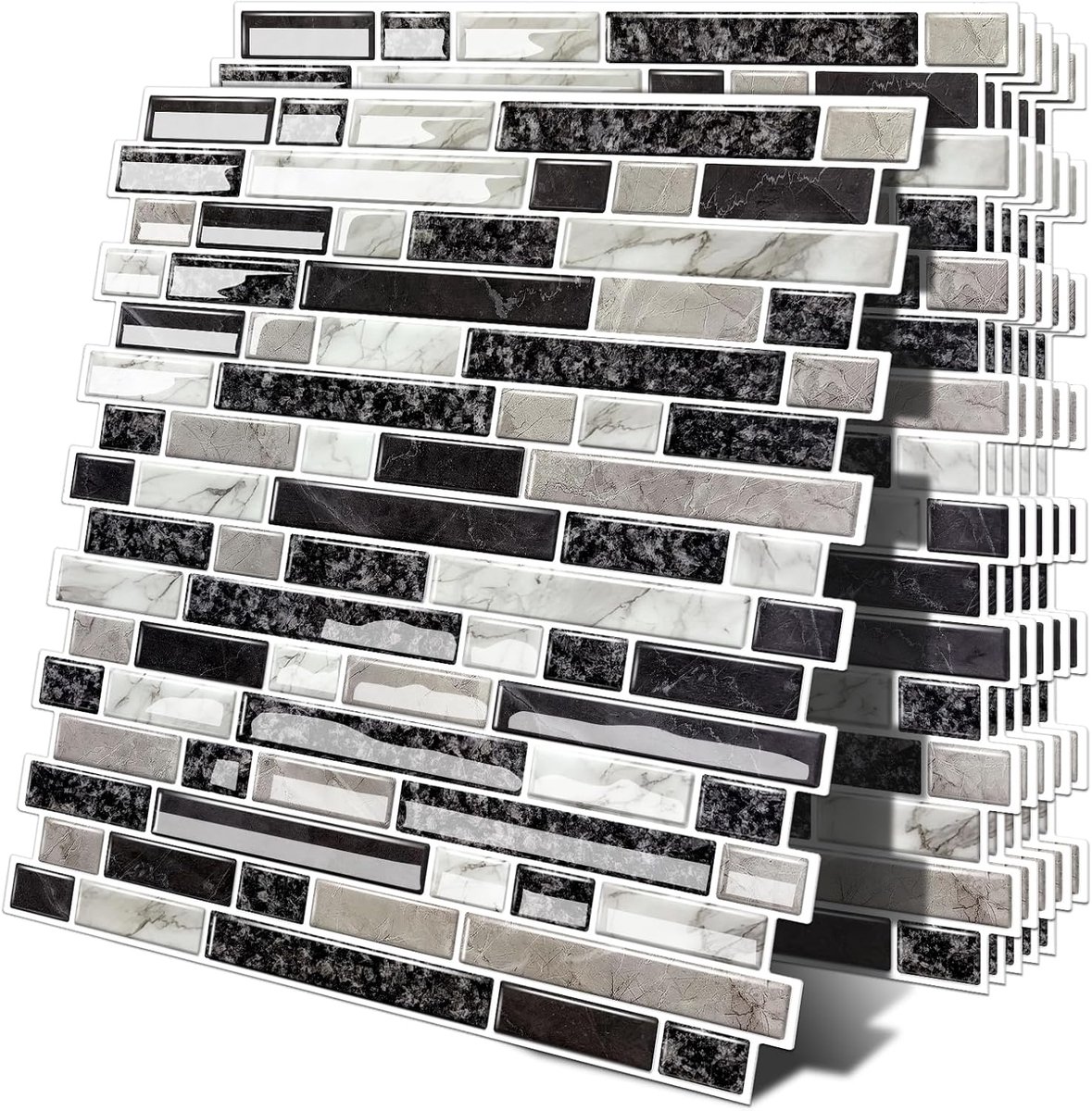 Tegelstickers, 10 stuks, 30,5 x 30,5 cm, 3D-plaktegels, keuken, badkamer, zelfklevende tegels, vinyl, tegelfolie, badkamer, keuken, peel and stick tegels, spatbescherming (bruin, 10 stuks)