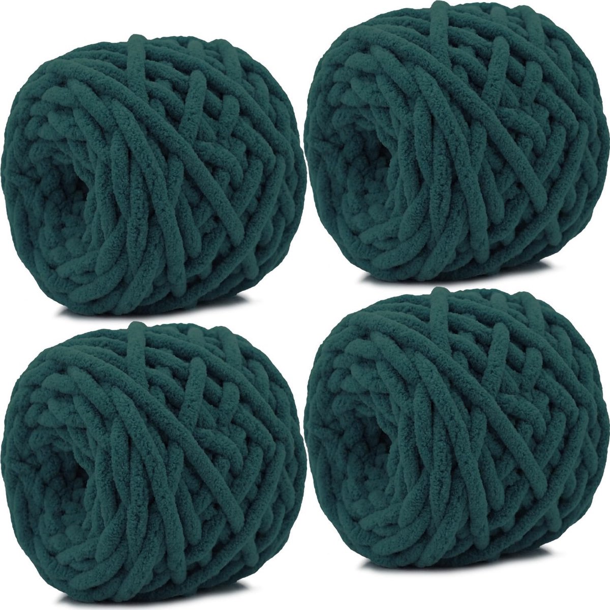 chenillegaren, 4 x 100 g ballen, zachte pluizige veelkleurige pluche wol voor haken en breien, zacht, dik, grof garen, haakgaren voor dekens, hoeden, kussens (donkergroen)