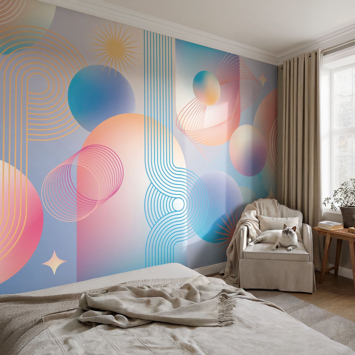 Coloray Vliesbehang - Blauw Snellijm Behang - 104x70 cm - Kleurrijke Abstractie Fotobehang Vlies - Woonkamer behang Abstractie - Muurschildering - Woonkamer behang