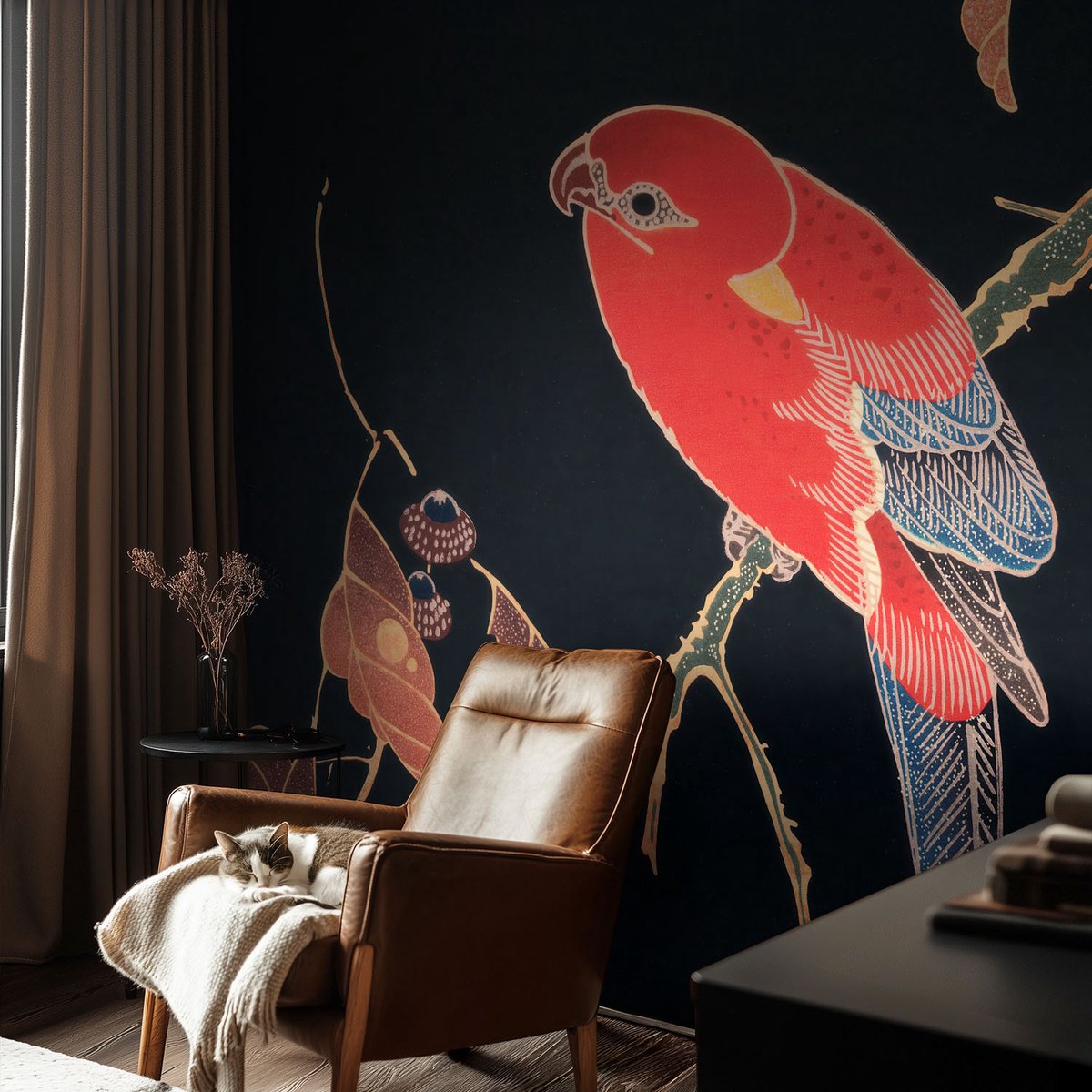 Coloray Vliesbehang - Zwart Snellijm Behang - 104x70 cm - Exotische Vogel Muurschildering - Slaapkamer behang Dieren - Fotobehang Vlies - Gang behang